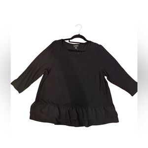 NWT J Jill Wearever Woven Peplum/ruffle Hem 3/4 Sleeve Top Womens 1X Bla…